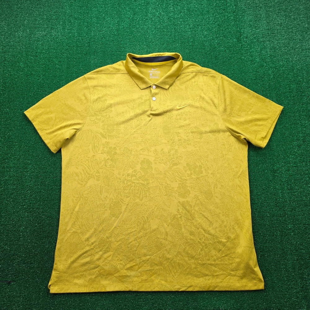 Nike Golf Dri-FIT Performance Jacquard Floral Polo Shirt Mens XL Gold AV4176-393
